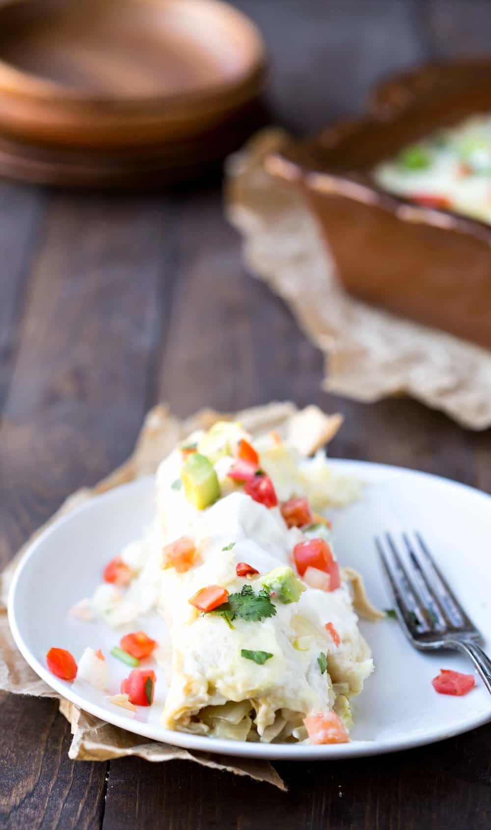 Creamy Salsa Verde Chicken Enchiladas - I Heart Eating