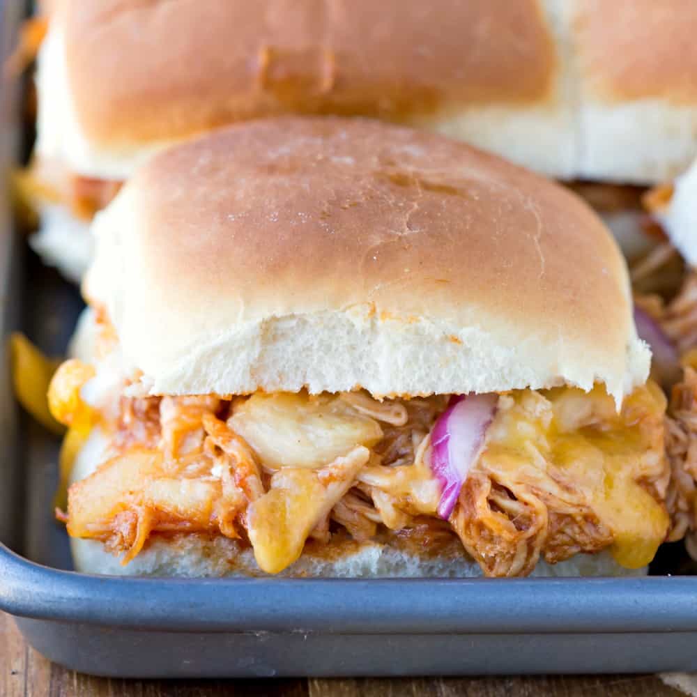 Baked Hawaiian Barbecue Chicken Sandwiches - I Heart Eating