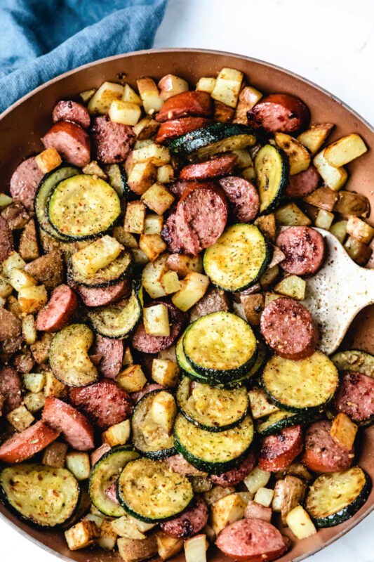 Skillet Kielbasa Zucchini and Potatoes - I Heart Eating