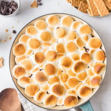 S'mores dip in a cast iron skillet.